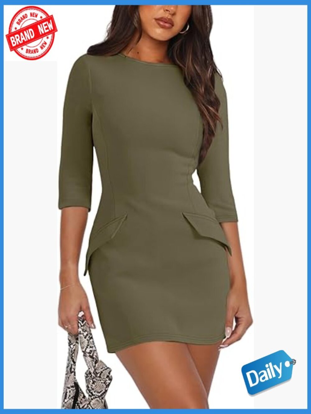 Crew Neck 3/4 Sleeve Bodycon Mini Dress Club Party